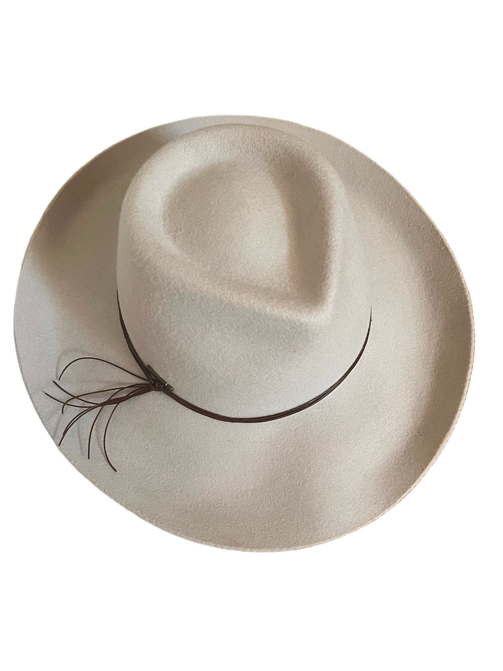 Pendleton Cream Wide-Brim 100% Wool Fedora Brown Leather Band Brim 3.5 Crown 5"